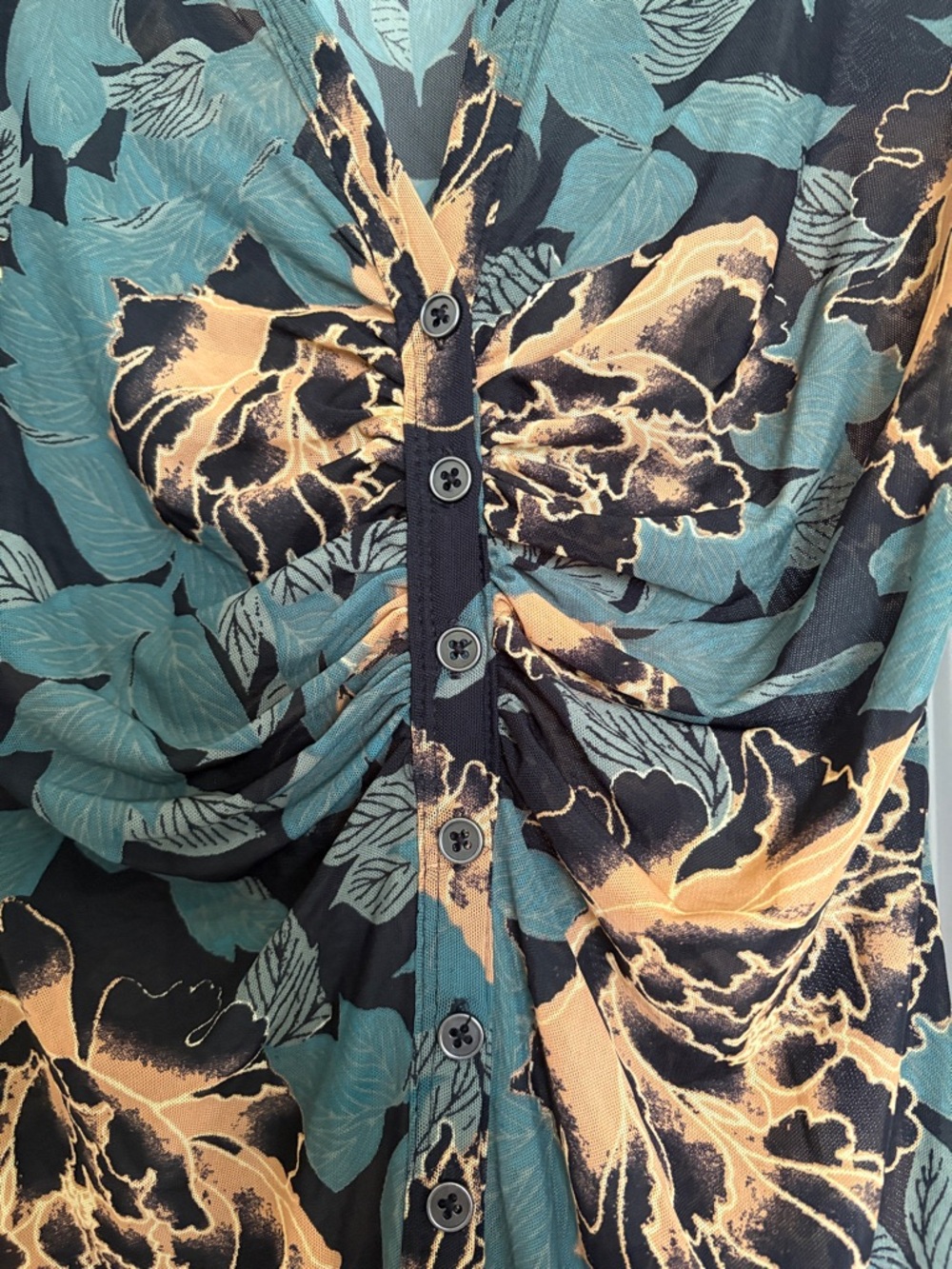 Free People Floral Button-Front Long Sleeve Top — Black, Olive & Mustard - Picture 3 of 5